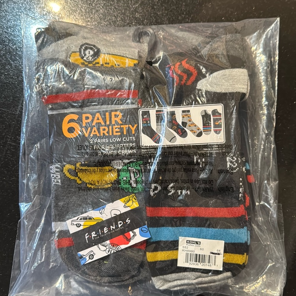 Brand new, variety pack, Friends branded socks.